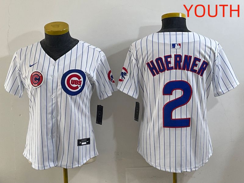 Youth 2025 Chicago Cubs #2 Hoerner White Stripe Game Nike MLB Jersey style 3